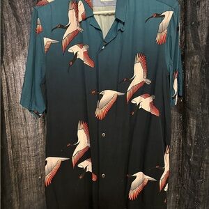 Teal and Black Bird Print Shirt